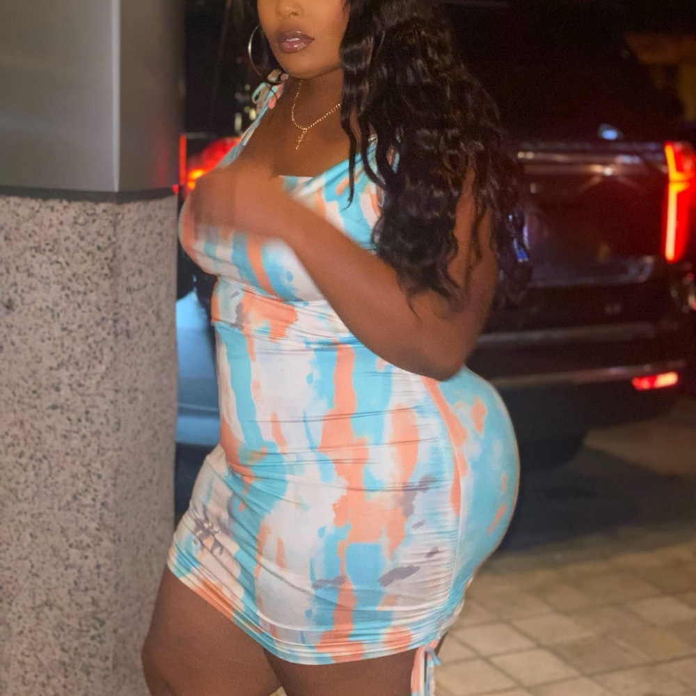 Drawstring side ruched mini dress